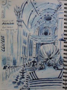 Urban Sketch mit Tinte, Bachkonzert in der Nikolaikirche